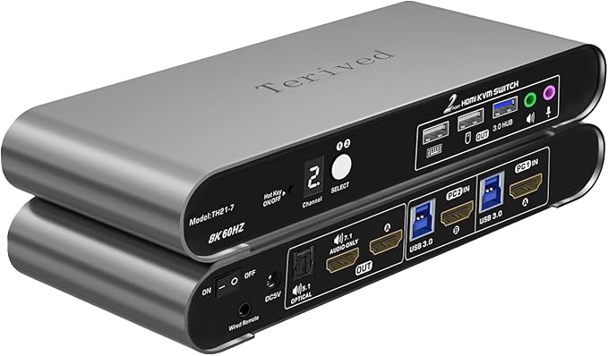 2 Computers 1 HDMI Monitor Automatic KVM Switch 8K@60Hz, Hotkey Switching by Terived