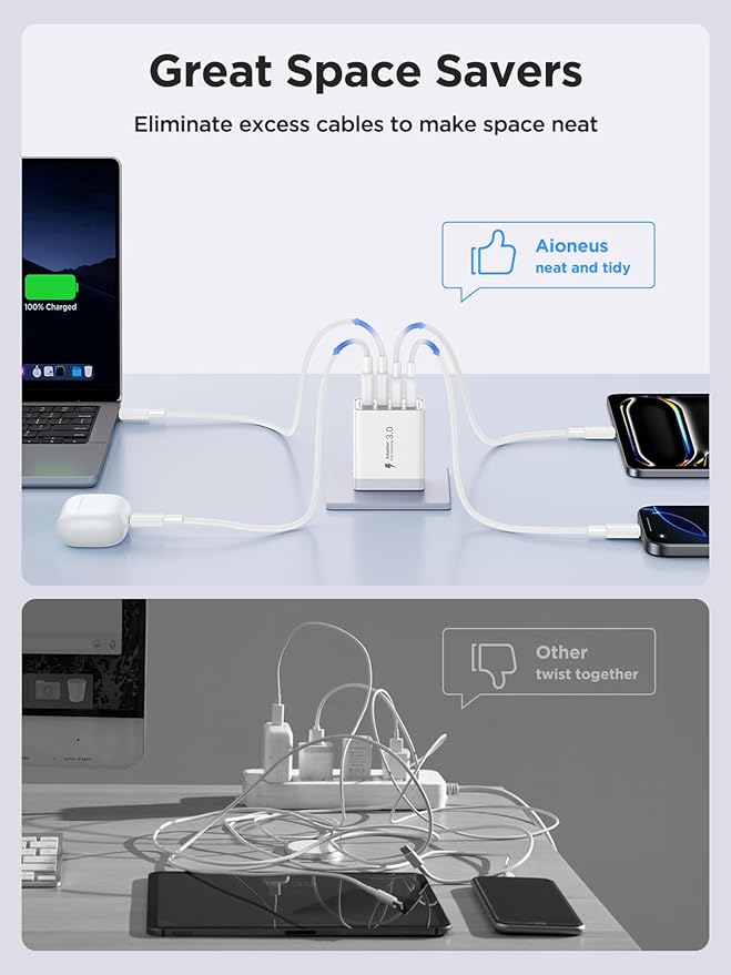 2 Pack USB C Wall Charger, 40W 4-Port USB C Fast Charger Block Dual Port QC+PD - Image 8