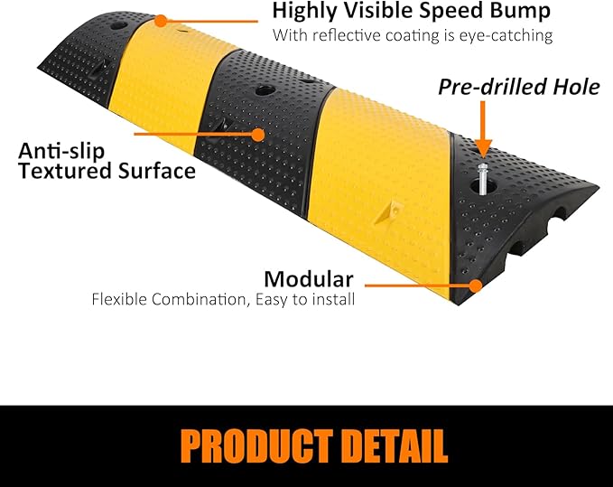 Heavy Duty Speed Bumps for Driveway, 39.4" 2 Pack Rubber Speed Bumps, 2 Channel - Image 6