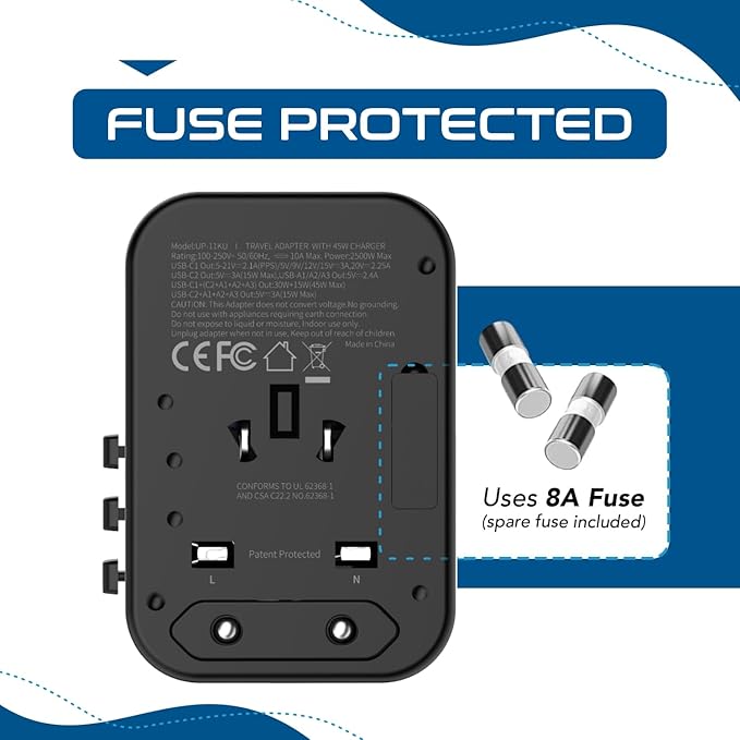 Ceptics Universal Travel Adapter, 45W International Power Adapter - Image 9