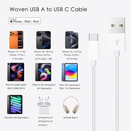 iPhone 15/16/16E/17 USB A to USB C Woven Cable - Image 3