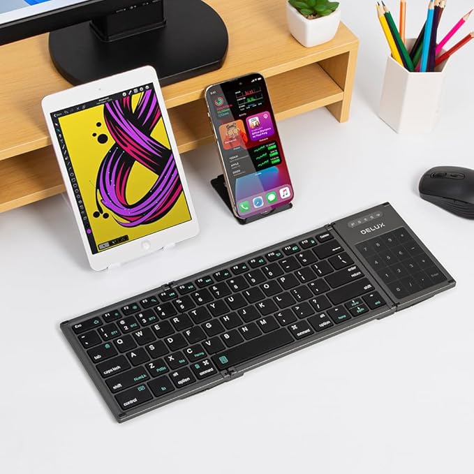 DeLUX Full Size Folding Keyboard 78 Keys, Wireless Bluetooth Keyboard - Image 8