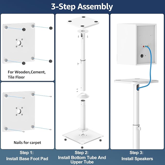 MOUNTUP Universal Speaker Stands Pair 28.3" to 37.4" Height Adjustable Floor - Image 9
