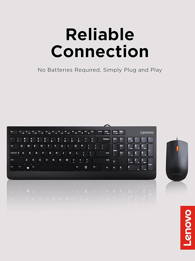 Lenovo 300 USB Combo, Full-Size Wired Keyboard & Mouse, Left or Right Hand Mouse - Image 5