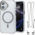 for iPhone 16 Case with 62.99 inch Lanyard, Classic Clear&Gray Magnetic Phone by QATYYY