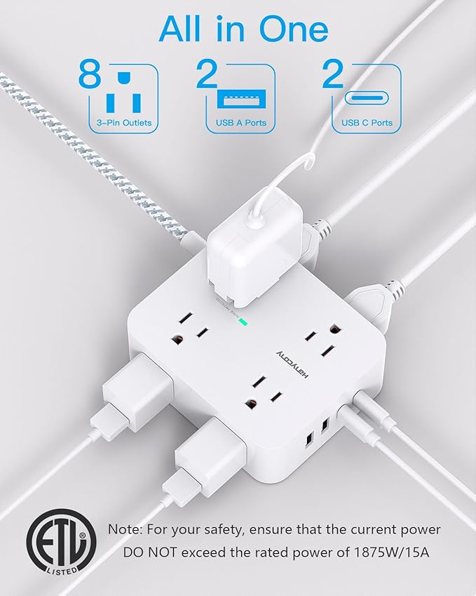 HANYCONY Extension Cord 20 Ft, Power Strip Surge Protector - Image 2
