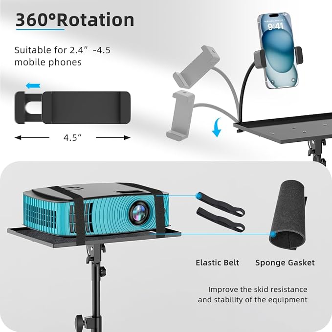 Projector Stand with Wheels, Laptop Tripod from 29" to 69" with Mouse Tray - Image 3