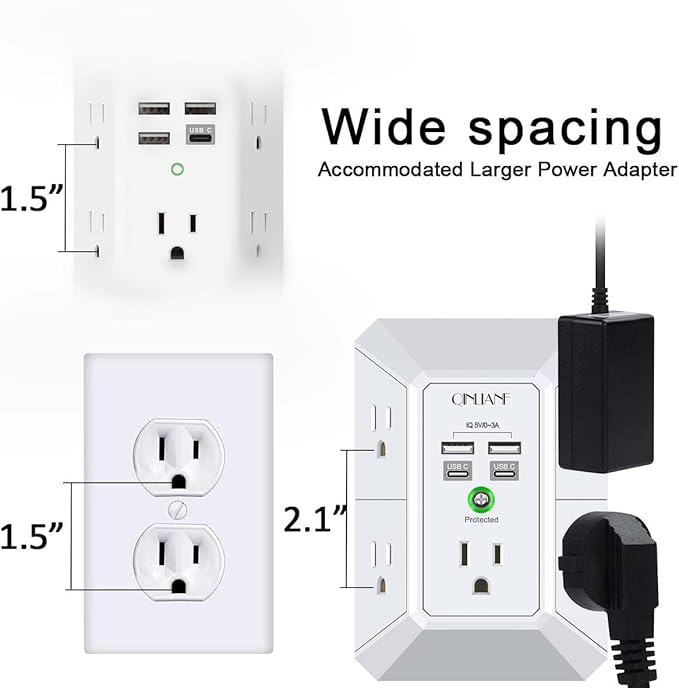 USB Wall Charger, Surge Protector, QINLIANF 5 Outlet Extender - Image 6