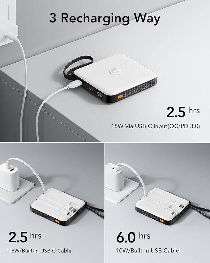 VRURC Portable Charger with Built-in 4 Cables, 10000mAh Battery Pack PD 20W - Image 7
