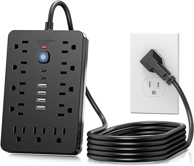 5 FT Flat Plug Surge Protector Power Strip, 11 Multiple AC Outlets - Image 2