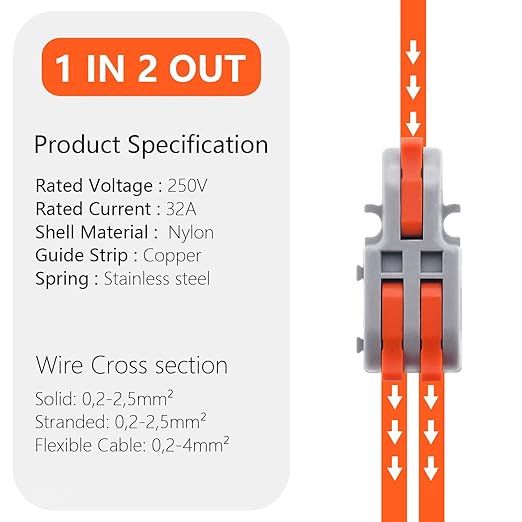 20Pcs Lever Wire Connectors, 1 in 2 Out DIY Mini Splicing Compact Splitter - Image 4
