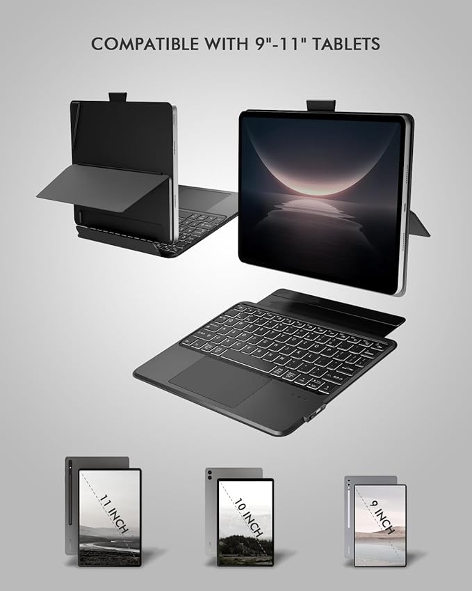 Universal Keyboard Case for 9-11 Inch Tablets, Magnetic Backlit Keyboard - Image 2