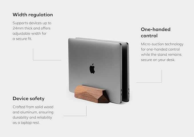 Oakywood Dual Laptop Dock, Vertical Laptop Stand Wood, Laptop Stand - Image 2