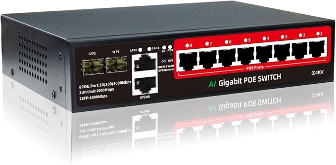 STEAMEMO 8-Port Gigabit PoE Switch | 2×Gigabit Uplinks + 2×1.25G SFP, AI VLAN by STEAMEMO