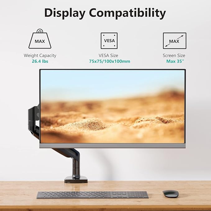 WALI Single Monitor Arm, Gas Spring Monitor Mount - Image 6