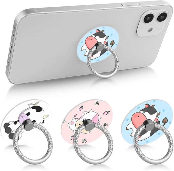 Bonoma Phone Ring Stand, 3 Pack Cute Cow 360 Degree Rotation Finger Grip Stand - Image 3