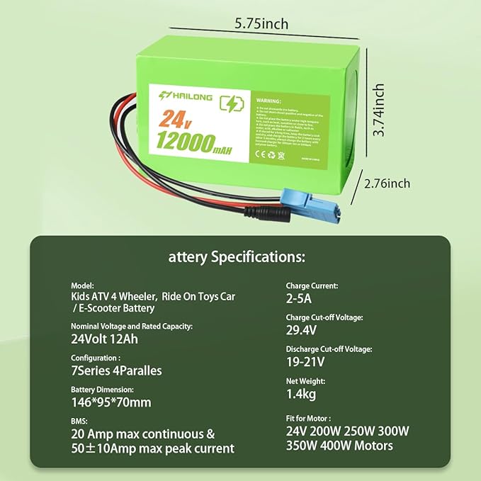 24V 12Ah Battery for Kids Ride-On Toys Compatible - Image 2