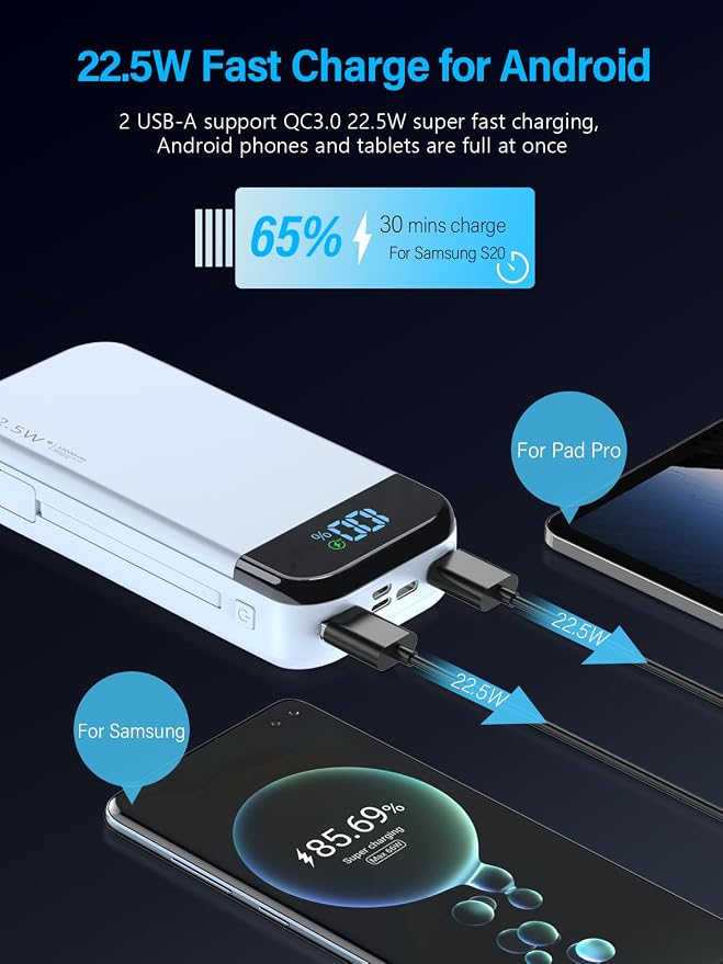 Portable Charger 32000mAh, 22.5W QC 3.0 PD 20W Smart LED Display Fast Charging - Image 3