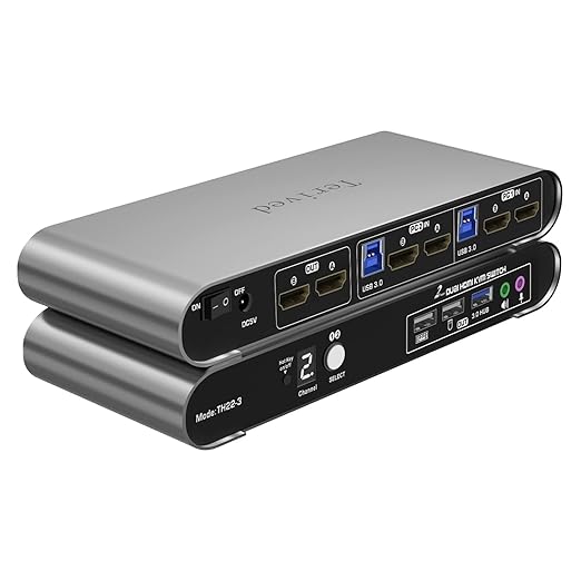 2 Computers 2 HDMI Monitors KVM Switch 4K@60Hz, Hotkey Switching, Audio and by Terived