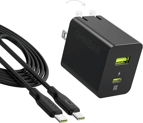 35W USB C Charger with 60W Type C Cable, 2 Ports GaN Fast Wall Charger Block by Omnibar