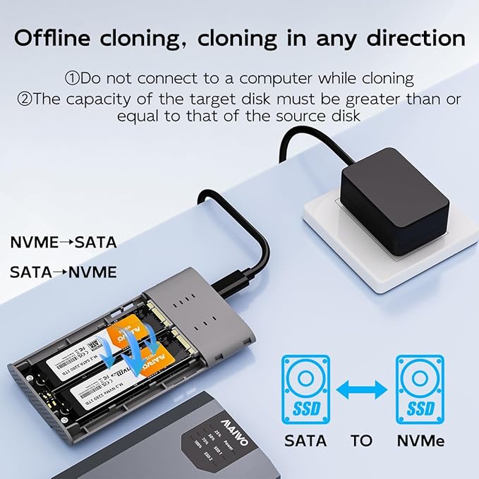 MAIWO Dual-Bay M.2 SSD Enclosure Cloner - Image 3
