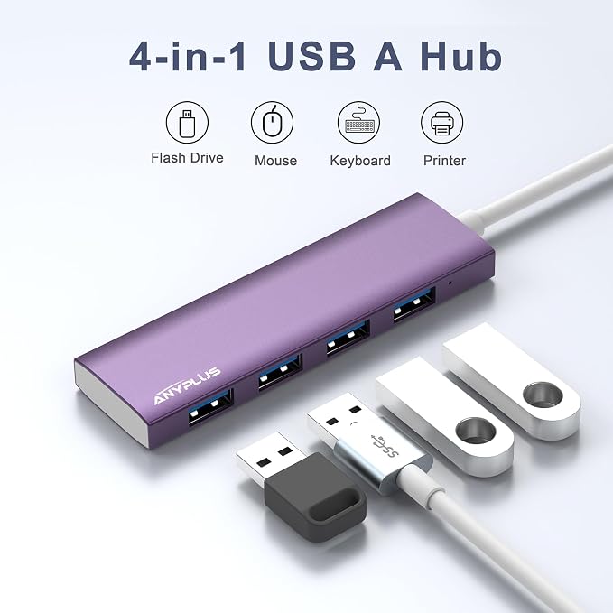 USB Hub, USB 3.0 Hub Aluminum Alloy Ultra Slim USB Splitter, Portable 4 Port - Image 3