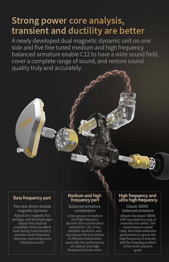 CCA C12 in Ear Monitor Headphones 5BA 1DD Hybrid HiFi IEM Earphones Noise - Image 3