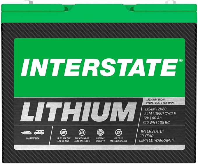 Interstate Batteries 12V 60Ah Group Size 24M Lithium Deep Cycle LiFePO4 by InterstateBatteries