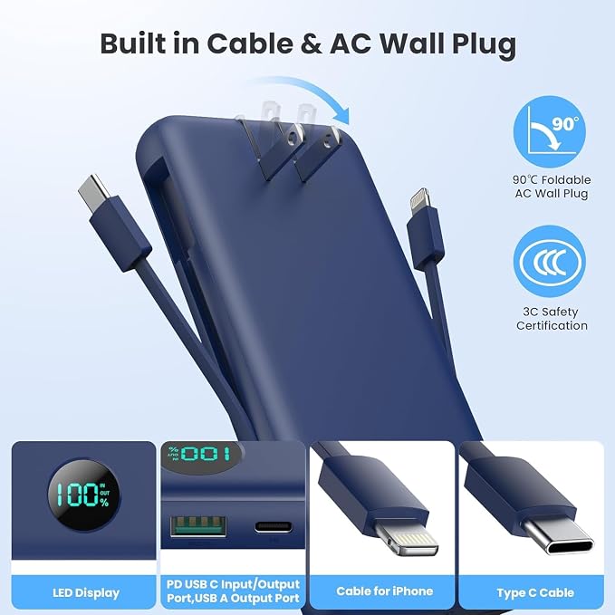 Portable Charger 13800mAh Slim USB C Power Bank - Image 2