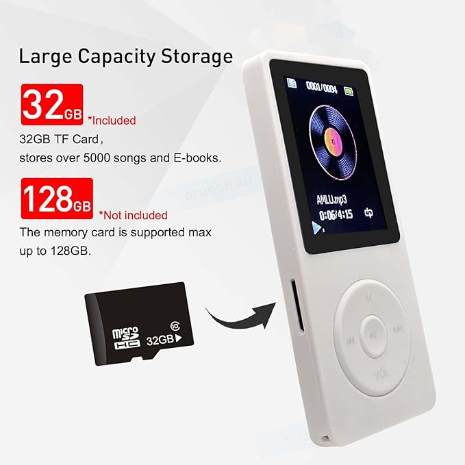MP3 Player 32GB with Speaker Earphone Portable Mini White Music Player Support - Image 5