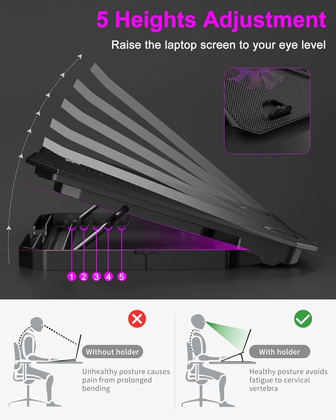 KeiBn Upgrade Laptop Cooling Pad, KeiBn Laptop Cooler 2 Fans - Image 3