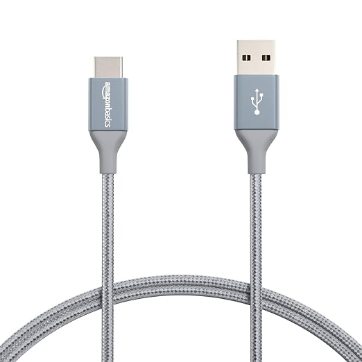 Amazon Basics USB-C to USB-A 2.0 Fast Charger Cable, Nylon Braided Cord by AmazonBasics