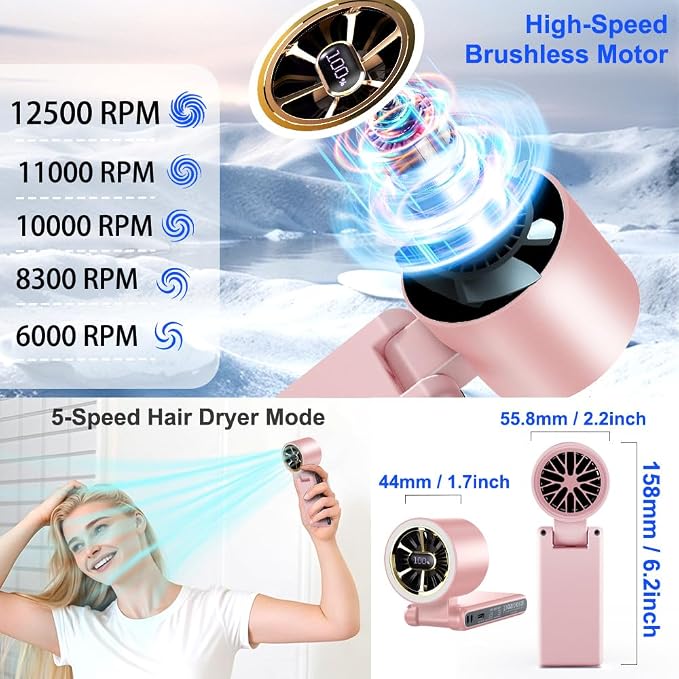 CAZOKASI Rechargeable Strong Wind Handheld Fan - Image 4