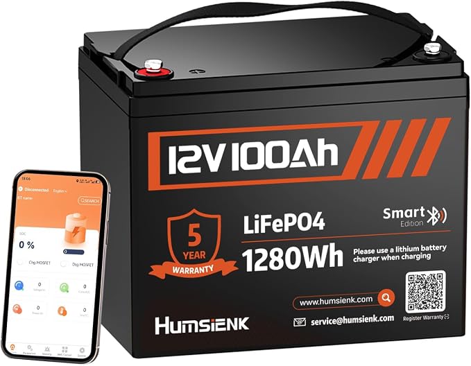 12V 100Ah LiFePO4 Lithium Battery Bluetooth by HumsiENK
