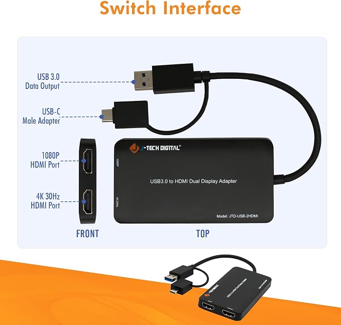J-Tech Digital USB C to HDMI Adapter 4K 30Hz 1080P 60Hz, Dual Monitor Adapter - Image 8