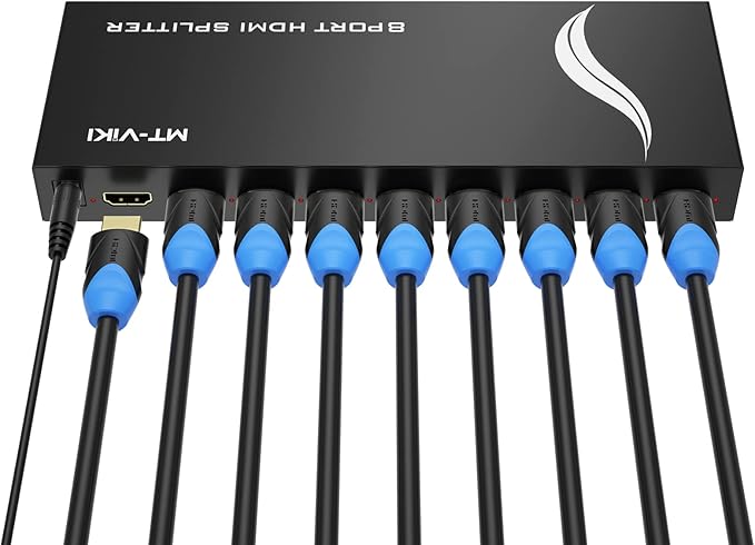 MT-VIKI 4K 1x8 HDMI Splitter 1 in 8 Out, 8 Port Powered HDMI Splitter Multi by MT-VIKI