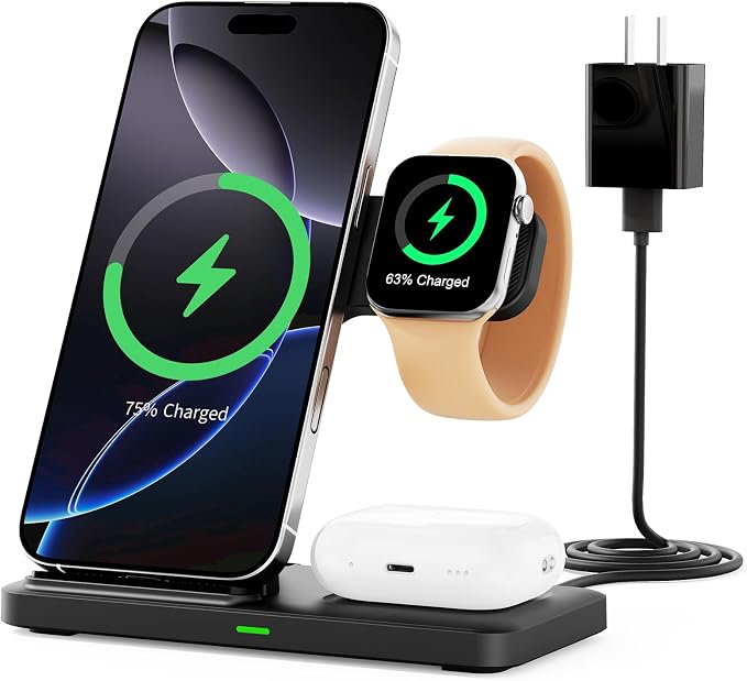 2025 3 in 1 Wireless Charger for iPhone 16 15 14 13 12 11 XR 8, Apple Charging by Unknown
