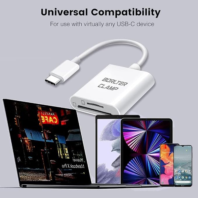 USB C to SD Card Reader, BorlterClamp Type C to SD/Micro SD Memory Card Reader - Image 7