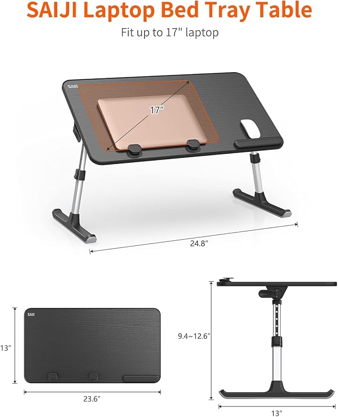Desk, SAIJI Adjustable Laptop Stand, Breakfast Tray, 5 Heights, 4 Angles - Image 7