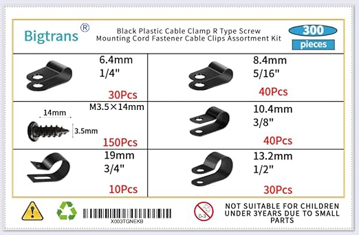 Bigtrans 300 Pcs Nylon Plastic R-Type Wire Clips - Image 2