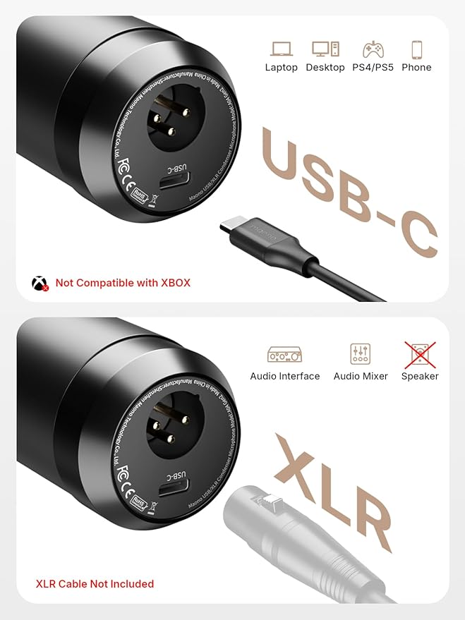 MAONO XLR/USB Condenser Microphone: 192kHz/24Bit Plug & Play PC Computer - Image 3