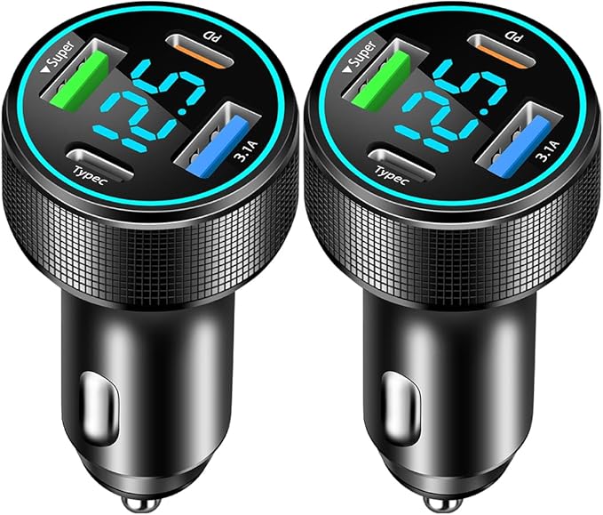 2 Packs of 66W USB C Car Charger 4 Port Car Charger Adapter by GemCoo