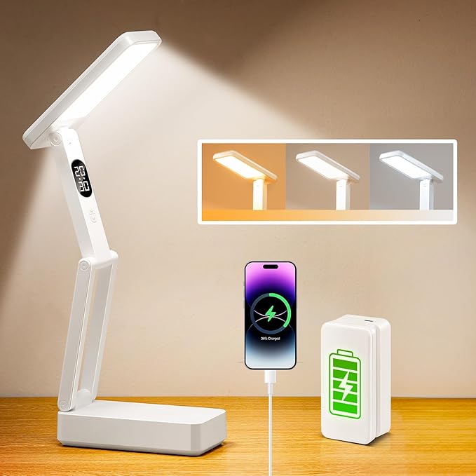 Small Desk Lamp, 10000mAh Battery Operated Lamp, 3 Colors+Dimmable Desk Light by OneFire