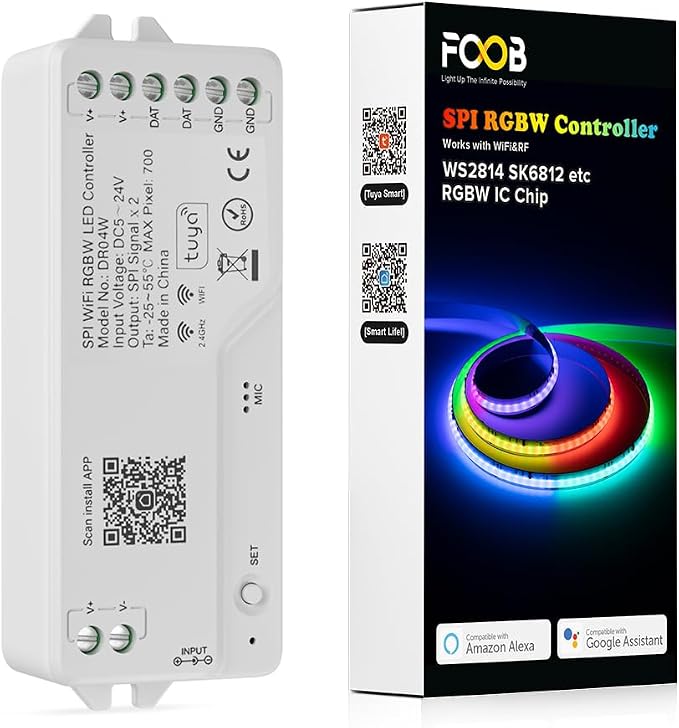 2.4G WiFi SPI RGBW LED Controller DR04W, Smart Life/Tuya App, Alexa & Google by FCOB