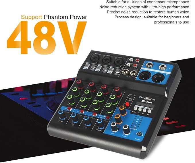 Mini audio DJ mixer Sound Board Console System, 5 Channel 48V Phantom Power - Image 5