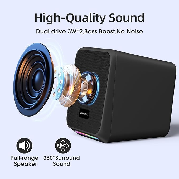 Computer Speakers, with 7 Colorful RGB Lights, Headphone Jack, Enhanced Bass - Image 3