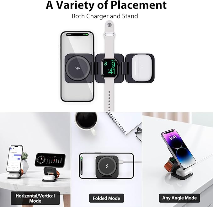 Fast Wireless Charger, Magnetic Foldable 3 in 1 Charging Station - Image 3