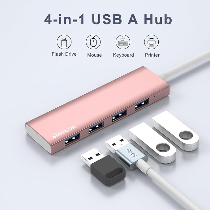 USB Hub, USB 3.0 Hub Aluminum Alloy Ultra Slim USB Splitter, Portable 4 Port - Image 3