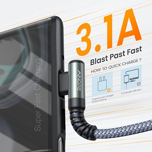 AINOPE 2-Pack USB to USB C Cable 3.1A Fast Charge, Right Angle Type C Charging - Image 3