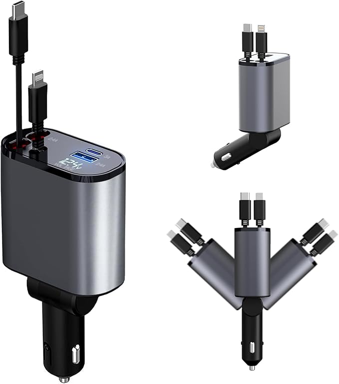 Retractable Car Charger, 66W 4 in 1 Super Fast Charging Car Phone Charger - Image 8